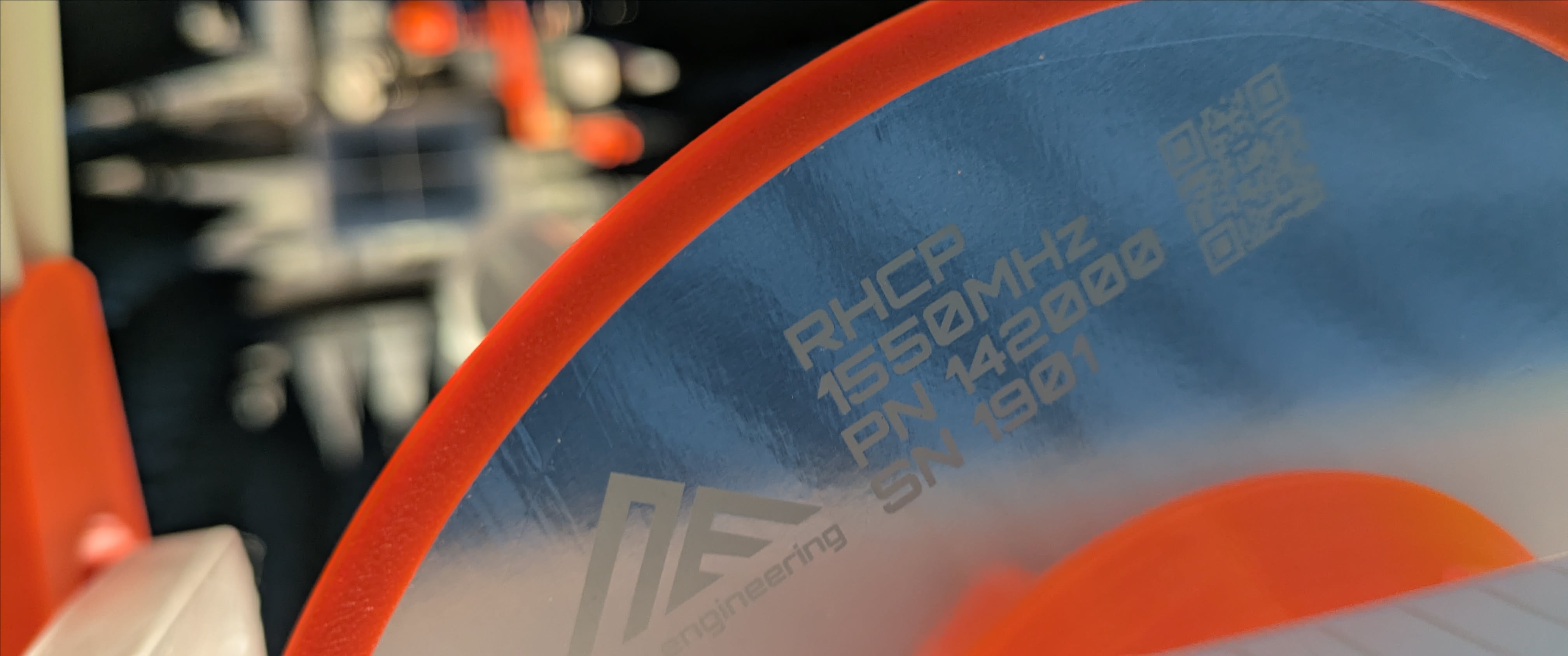 Laser-engraved IceConeFeed antenna label closeup